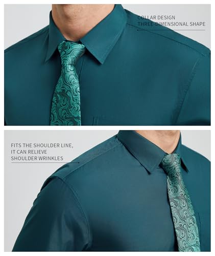Image of HISDERN Mens Dress Shirt with Tie Pocket Square Set Classic Button Down Shirt Matching Tie Long Sleeve Shirts