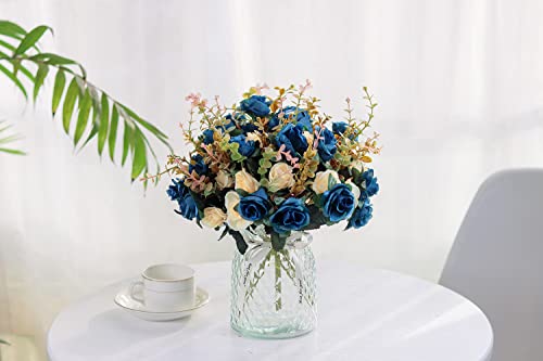 Moomass Artificial Flowers,2 Packs Of Artificial Roses.24 Little Rose Silk Flowers. Plastic Flowers,Plants For Home Hotel Wedding Christmas Tables Decorations.cemetery Flowers Dark Blue #TOP4