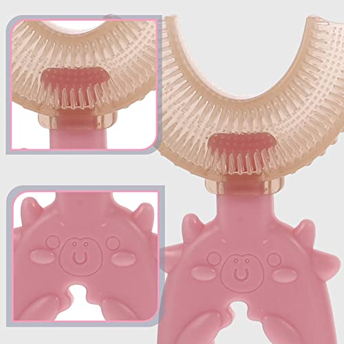 Yardwe Escova de dentes elétrica automática infantil, 4 peças, desenho animado, em forma de U, escov