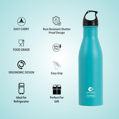 Image of CLAY CRAFT VACBOTT Skipper Single Walled Non Insulated Water Bottle-850ML, 1-Piece(Green) Leak Proof | Easy Grip |Easy to Carry| Gym Bottle | Home | Kitchen | Hiking | Treking Bottle | Travel