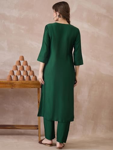 Image of INDO ERA Women's Viscose Solid A-Line Calf Length Kurta & Pant Set (IESTR12352)
