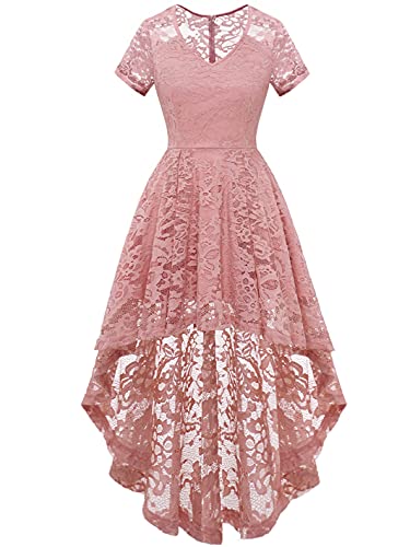 MUADRESS 6066 Women s Vintage Cocktail Dress Floral Lace V Neck Hi-Lo Party Dress Blush Small