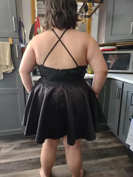 Tvuyet Lace-Applique Short Homecoming Dresses for Women with Pockets Satin Beaded Prom Cocktail Dress for Teens - Image 7