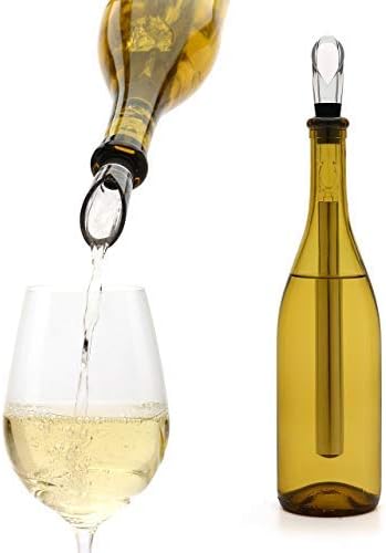 Bar Amigos Chill Rod Wine Bottle Cooler Chiller with Stainless Steel Red White Wine Pourer and Cooler Stick with Aerator Pourer Pouring Spout