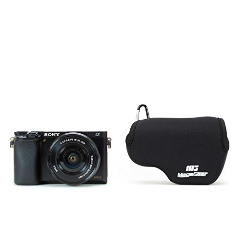 MegaGear ''Ultra Light'' Neoprene Camera Case Bag with Carabiner for SONY NEX5, NEX5N, NEX5R with 16-50 LENS (Black)