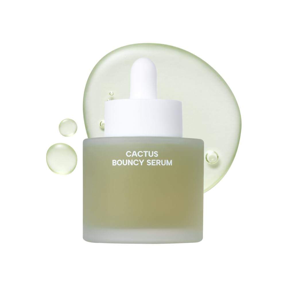 Whamisa Organic Cactus Bouncy Serum, 48 hrs Inner Skin Moisture, 72 hrs Hydrating and Moisturizing, Postbiotics, Facial Ampoule (52ml)