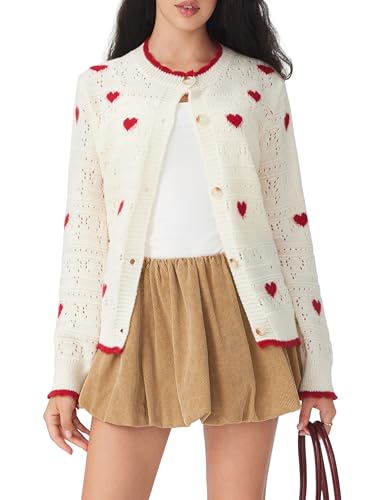 Image of CIDER Cardigan Sweaters for Women Trendy Cute Sweaters Long Sleeve Crew Neck Heart Print Cardigans Spring Fall Outfits