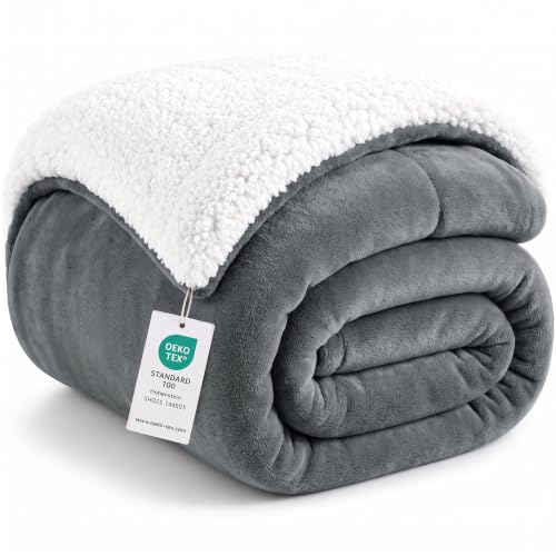 WAVVE Manta Sherpa Franela Reversible para Cama 90, Manta Polar para Sofá, Manta Borreguito 150 x 200 cm, Suave, Caliente, Transpirable para Invierno (Gris)