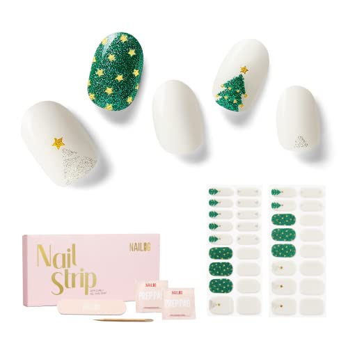 NAILOG Semi Cured Gel Nail Strips 34Pcs Gel Nail Stickers - Twinkling Trees