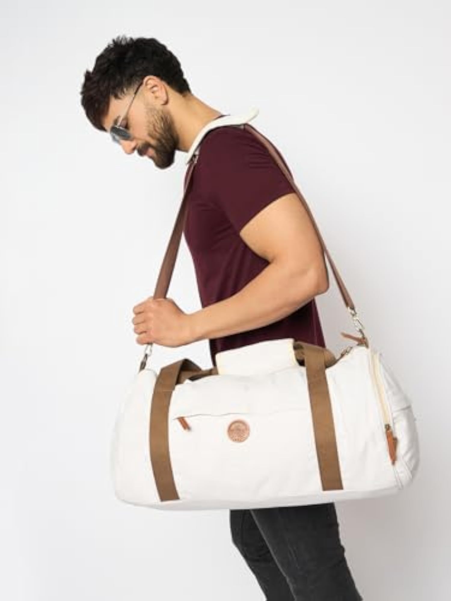Canvas Duffle Bag with Contrast Straps, Large