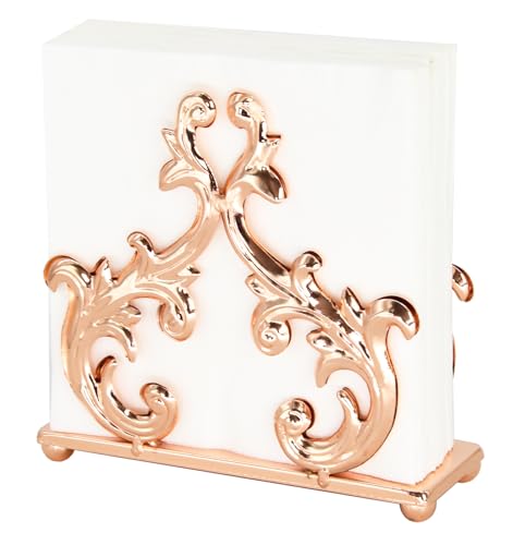 Baroque Rose Gold Napkin Holder – Ornate Electroplated Metal Tabletop Stand for Luxury Dining, Vanity Decor, or Gift