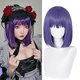 Purple Bob Wig for Girls Women Cosplay Wig Anime Short Straight Lavender Hair with Bangs for Halloween Party with Cap (Purple)