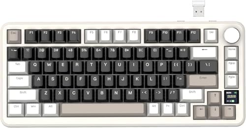 Vista superior do teclado mecanico Attack Shark X85 Pro com teclas pretas e cinzas e knob de volume