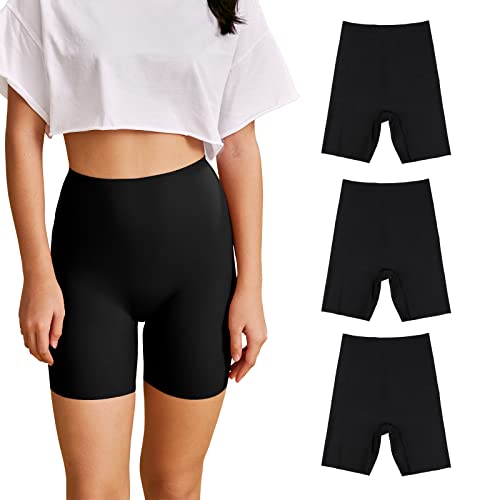 SHARICCA Cycliste Short Femme Douce sans Couture Shorty Anti Frottement Cuisse Femme Panty pour Yoga, Jogging, Pilates, Fitness (3 Noir, M) Cover