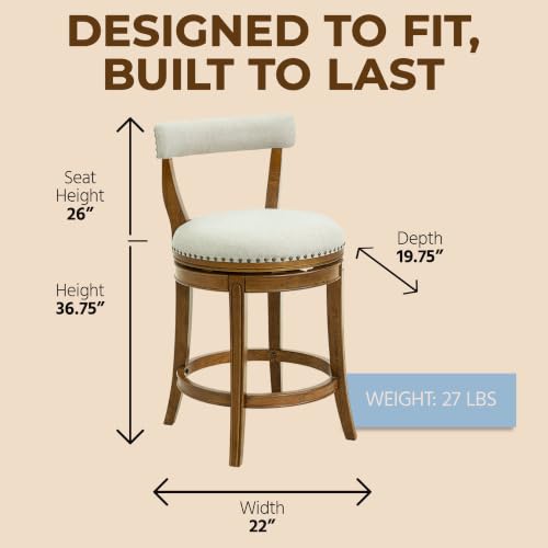 Image of ROME + OAK Ruxban 26 inch Counter Stool, Low Back Swivel, Weathered Oak