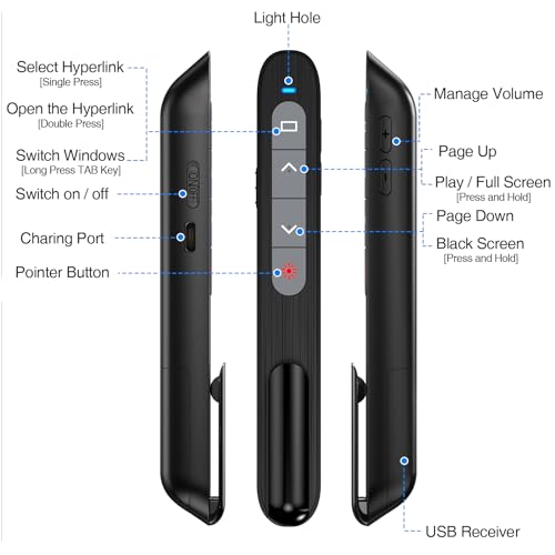 Image of DinoFire USB C Rechargeable Presentation Remote with Red Light,Wireless Preseter PPT Slide Clicker Advancer for MacBook Laptop Computer
