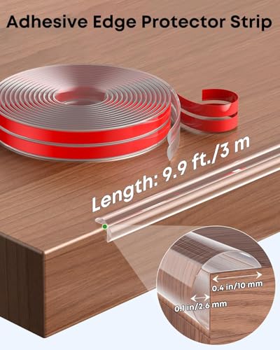 Image of Edge Protector Tape for Furniture - Clear Corner & Edge Guard - Baby Proofing Safety Strip for Table, Desk, Shelf - Self-Adhesive, Easy to Cut & Install, Shock Absorbing, Non-Toxic Material (1 Meter)