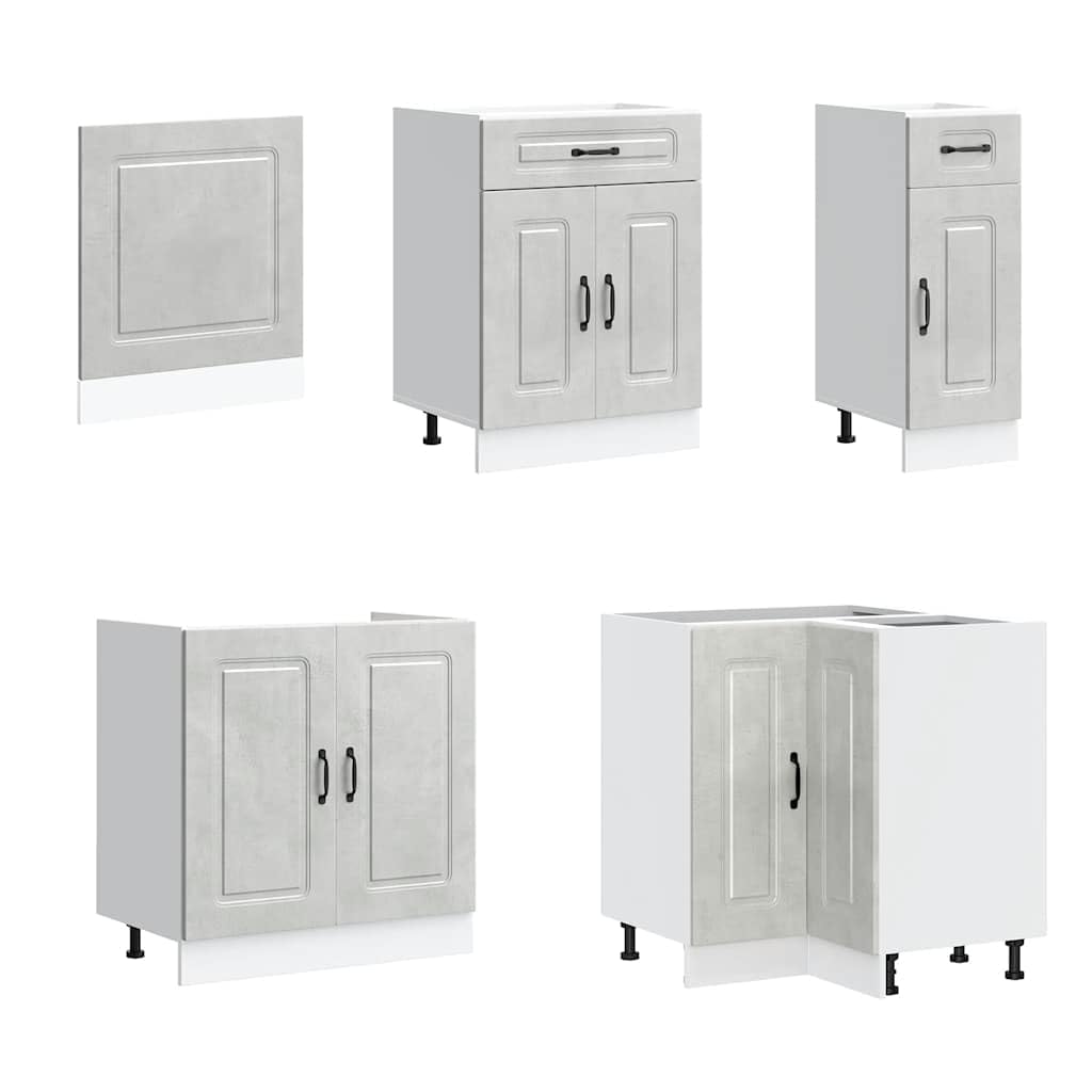 Set di 11 mobili da cucina Kalmar grigio cemento, mobili da cucina modulari in legno, mobili da cucina modulari con pensili e pensili per riporre oggetti e ordine