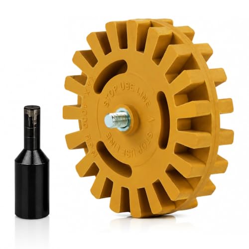 Image of ABN Rubber Eraser Wheel with Drill Adapter 1-Pack - Pinstripe, Double Sided Adhesive, Vinyl Decal, Graphics Removal Tool