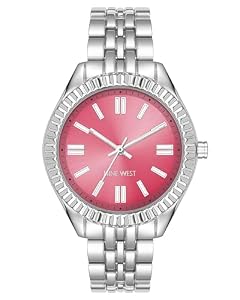 Nine West Women's NW/3005DPSV Bracelet Watch - Silver/Dark Pink