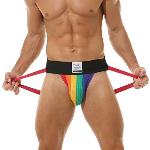 Broddle Men's Jockstrap Stretchy Nylon Mesh Pouch Performance Workout Athletic Supporters For Men Rainbow #TOP4