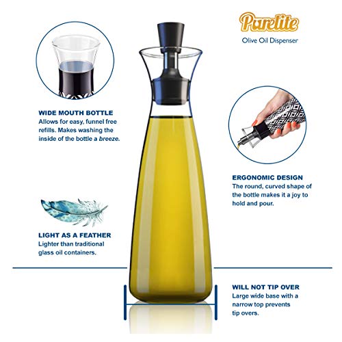 No Funnel Needed Olive Oil & Vinegar Dispenser Glass Cruet Bottle for Kitchen | Airtight Silicone Cap Keeps Oil Fresh Longer | 17 ounce cruet (Clear)