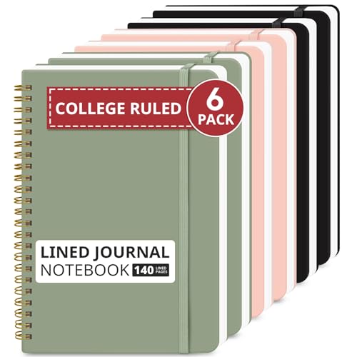 Image of Taja Lined Spiral Journal Notebook for Women & Men, 140 Pages, College Ruled Hardcover Notebook for Work & Note Taking, Journals for Writing, A5(5.7 inch x 7.9 inch) -Multi, 6 Pack