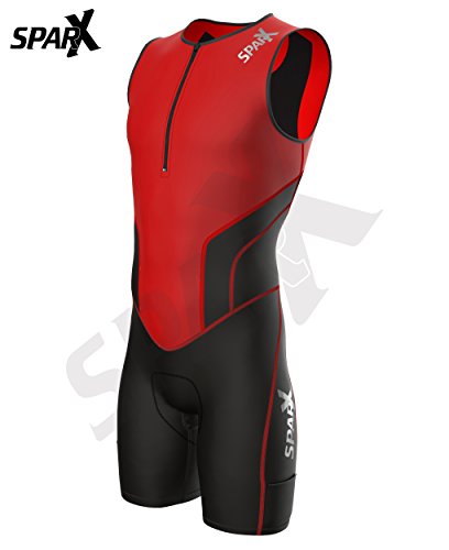 Sparx X Triathlon Suit Racing Tri Cycling Skin Suit Bike Swim Run (Red, Medium)