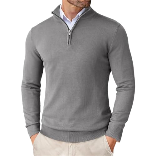 Rfmfkkg Men's Quarter Zip Up Sweaters Slim Fit Lightweight Mock Neck Pullover Sweaters Casual Knitted Jumper