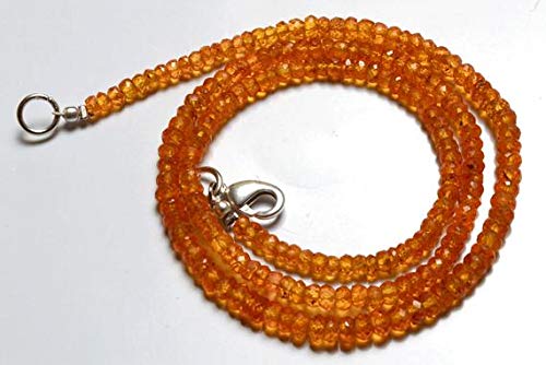 KALISA GEMS Beads Gemstone 1 Strand Natural 17 inch Orange Garnet Natural Gemstone Spessartine Faceted Rondelle Beads Necklace Very Rare Orange Garnet 3 to 3.5 MM