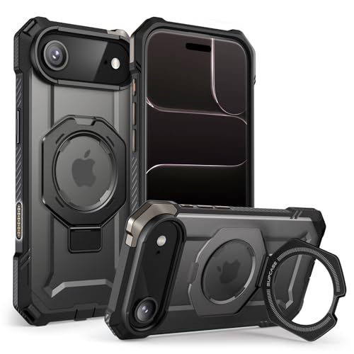 Image of SUPCASE for iPhone Air Case with Stand & Camera Control Button, Black | Compatible with MagSafe, Military-Grade Drop Protection, Anti-Slip Grip, Heavy Duty Magnetic Phone Case, Unicorn Beetle Grip