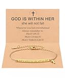 JOGDIAM Catholic Christian Confirmation Baptism Gifts for Women Girls Gold Bible Verse Bracelets Religious Bracelets Jewelry Faith Based God is Within Her She Will Not Fall Stocking Stuffers for Teen Girls Gifts Trendy Stuff