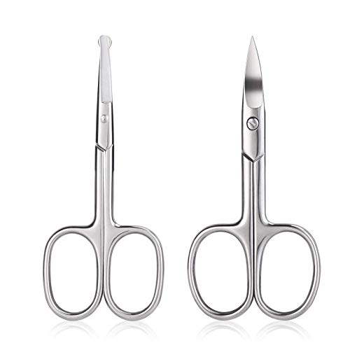 Nose Hair Scissors,Nose hair trimmer for Eyebrow Beard Facial Hair Eyelashes,Professional Stainless Steel Small Curved and Round Scissors for Men & Women
