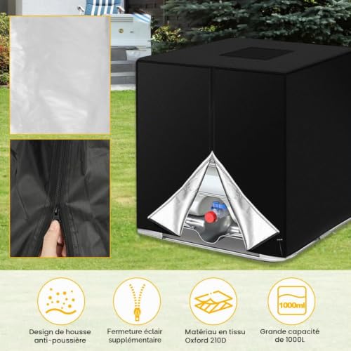 HOTUT Bache pour Cuve 1000L IBC, Bâche Couverture Réservoir IBC, Anti-poussière Anti-UV Anti-Pluie, Housse de Réservoir IBC 1000L, Bâche de réservoir d'eau, IBC bache Protection (120x100x116 cm) – vue 5