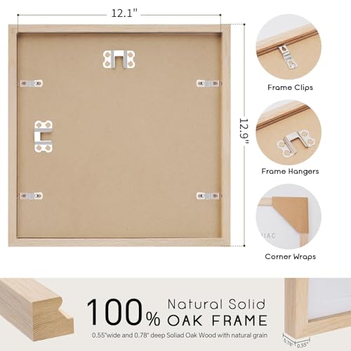 12x12 Oak Wood Picture Frame - Minimalist 12x12 Poster Frame, 12"x12" Picture Frame Wood, Natural Solid Wooden Picture Frames for Wall Art Photo and Prints(1 Pack, Beige)