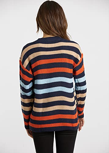 Kirundo 2023 Fall Winter Women's Striped Color Block Short Sweater Long Sleeve Crew Neck Casual Loose Knit Pullover Tops(Small, 2004-Rainbow) #TOP3