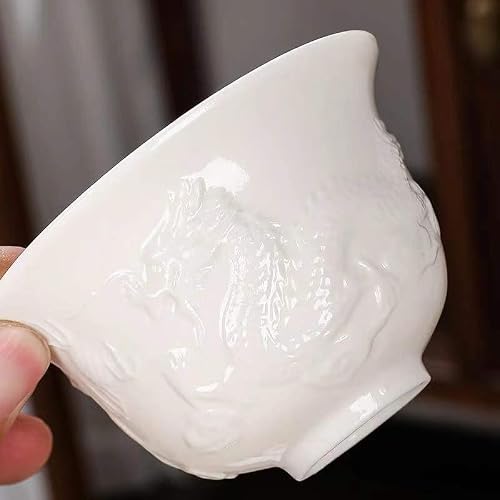 Honheam Relief Dragon White Porcelain Gaiwan, Chinese Embossed Dragon Style White Ceamic Gaiwan, Kung Fu Tea Bowl Traditional Teacup (Yuan Long) #TOP6