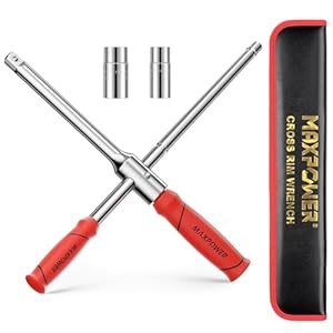 MAXPOWER Lug Wrench, Tire Wrench With 1/2-Inch Drive and 2PCS Standard Sockets (17 mm/19 mm, 21 mm/23 mm), Detachable Rapid Cross Lug Nut Wrench With Storage Box