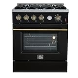 Forno Marco 30 Inch Gas Range with Antique Brass Accents, 4 Sealed Burners 37,000 BTU, Large 4.32 cu.ft. Convection Oven with Temperature Gauge, Professional Freestanding Kitchen Stove - Black
