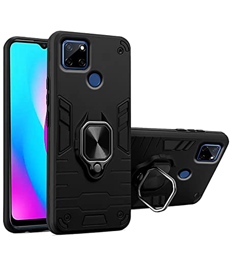 Image of Pikkme D5 Tough Armor Bumper Back Cover Case for Realme C12,Narzo 20,Narzo 30A |Ring Holder & Kickstand in-Built (Black)