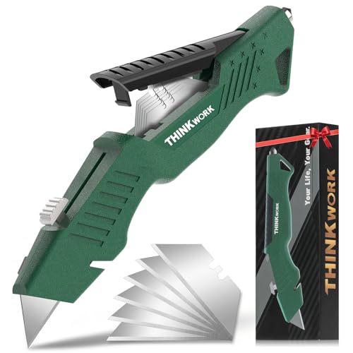 Heavy Duty Utility Knife Retractable, All Metal Body Construction with Non-Slip Grip, Quick Change Blade, for Drywall, Carpet, Cardboard Boxes