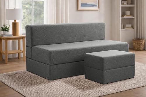 Image of Rosebell Foldable Sofa-Cum-Bed with Ottoman | 3-in-One Foldable Sofa, Lounger & Bed-5x6 Feet Three Seater- Perfect for Home & Office -Grey-Color