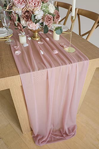 Lookein 10 Feet Dusty Rose Chiffon Table Runner Sheer Wedding Table Cloth 29X120 Inches Rustic Wedding Decorations French Chiffon Table Runner #TOP5