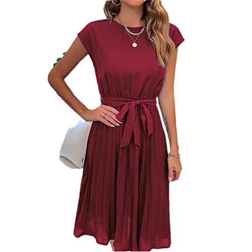 Robe d'été plissée bordeaux pour terrasses et vacances en taille XL