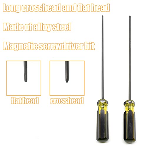 Image of 2Pcs 39cm Long Screwdriver Set, Phillips and Slotted Set (Black)