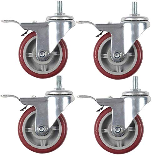 Roulettes de transport industriel M12 avec freins double blocage diamètre 100mm rouge