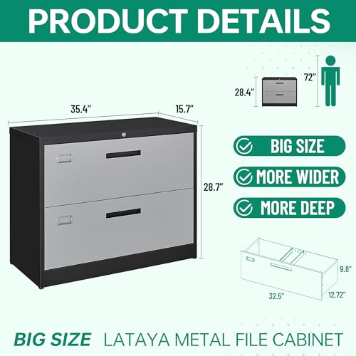 Image of Letaya File Cabinet with Lock-Lateral 2 Drawer Metal Filing Cabinets-Organization Storage Cabinets for Home Office-Hanging Letter /Legal /F4 /A4 Size (2 Drawer-Grey Black)