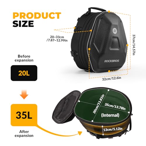 ROCKBROS Hecktasche Motorrad Wasserdicht 20-35L, Motorrad Gepäcktasche Erweiterbar, Multifunktional Motorradtasche, Sitztasche Helm Tasche Reflektierend