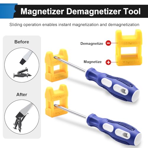 Image of smseace 2-Pack 4 Inch Slotted & Phillips Screwdriver Set, Long Phillips & Flat Head Magnetic Screwdriver with Rubber Handle include Magnetizer Demagnetizer