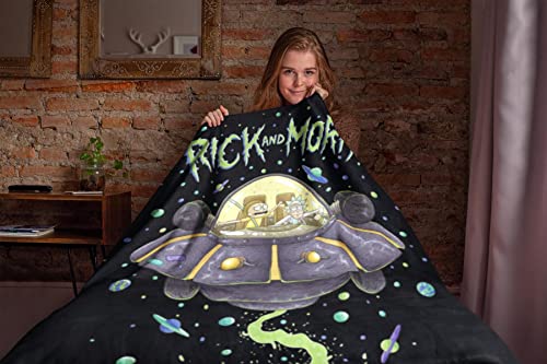 Rick and Morty Fleece Blanket - UFO Space Cruiser Design - Bed Throw Super Soft Blanket - 100 x 150cm, Black